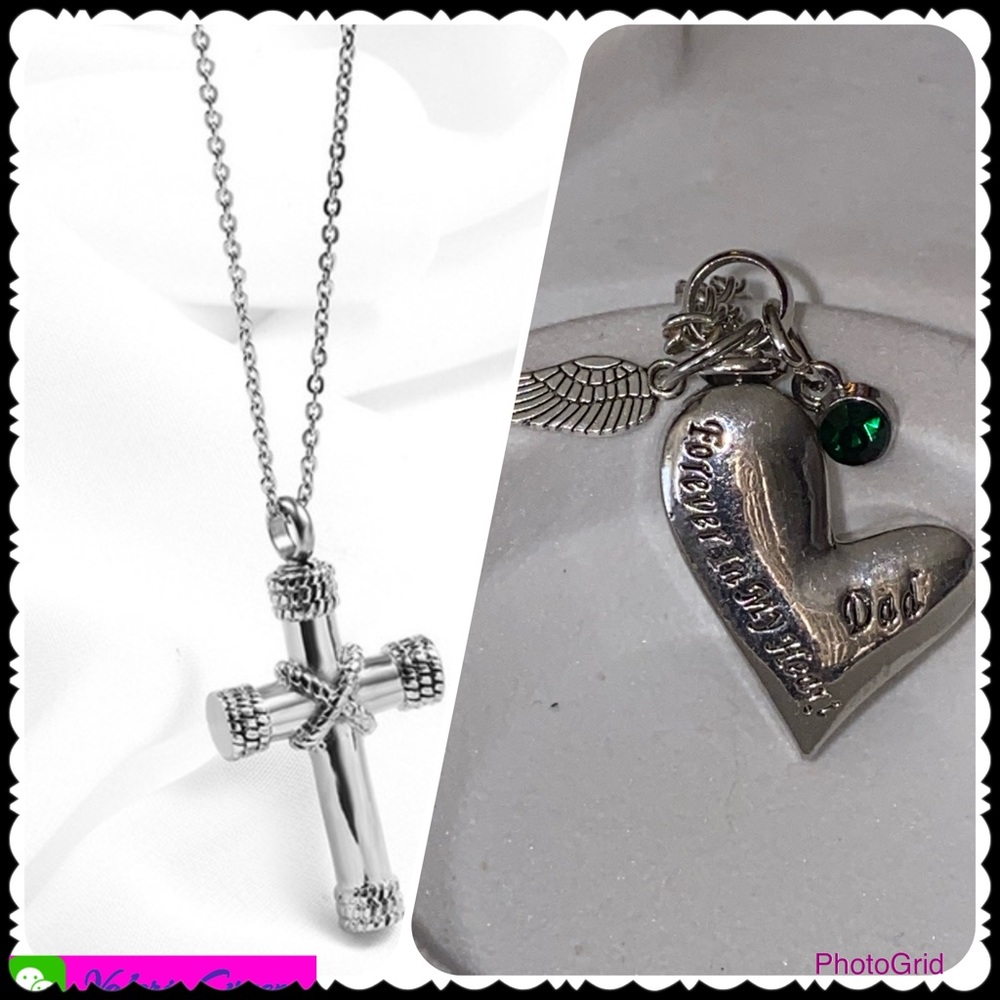 Cross Memorial Urn Necklace w/ 3 Charms